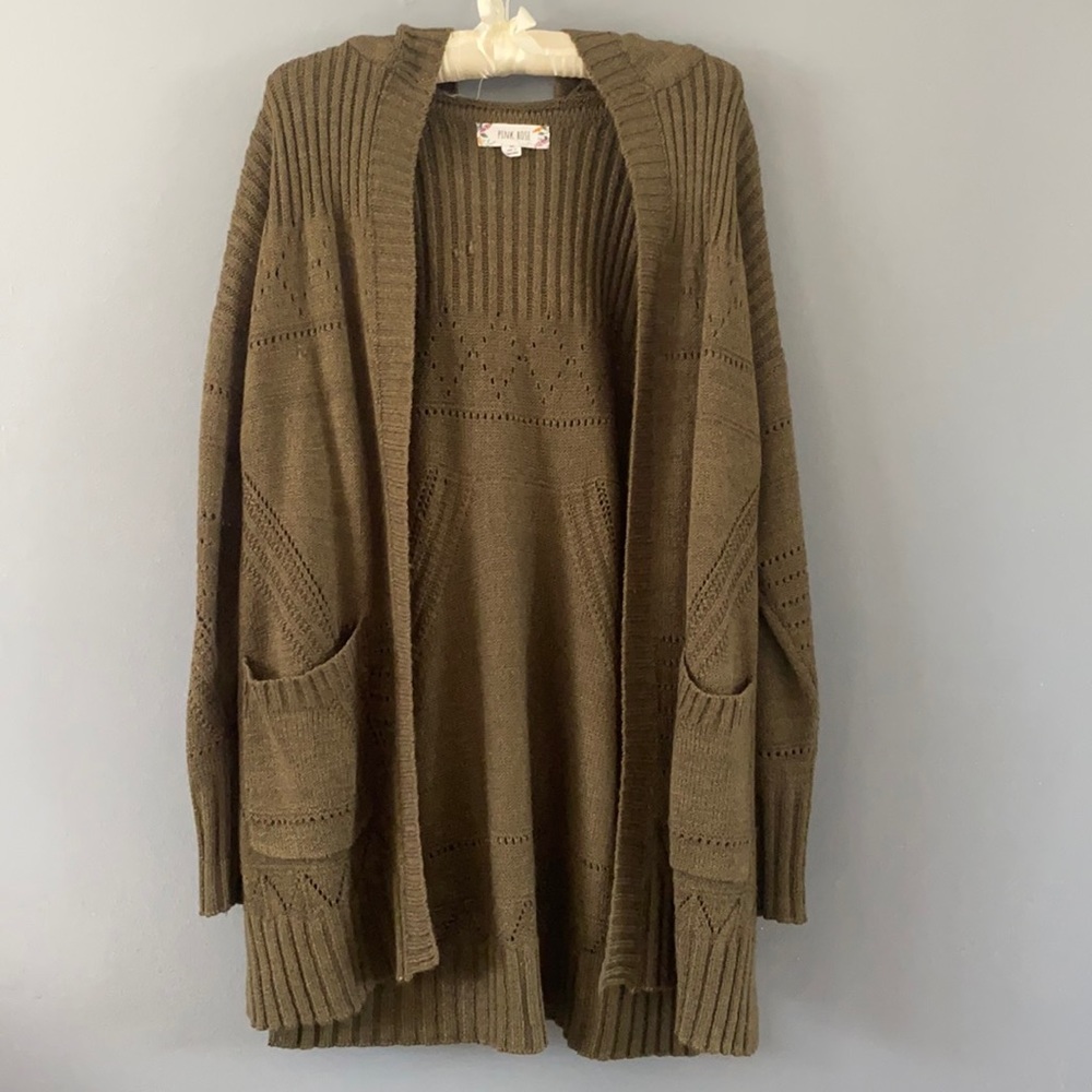 PINK ROSE green/brown cardigan size M